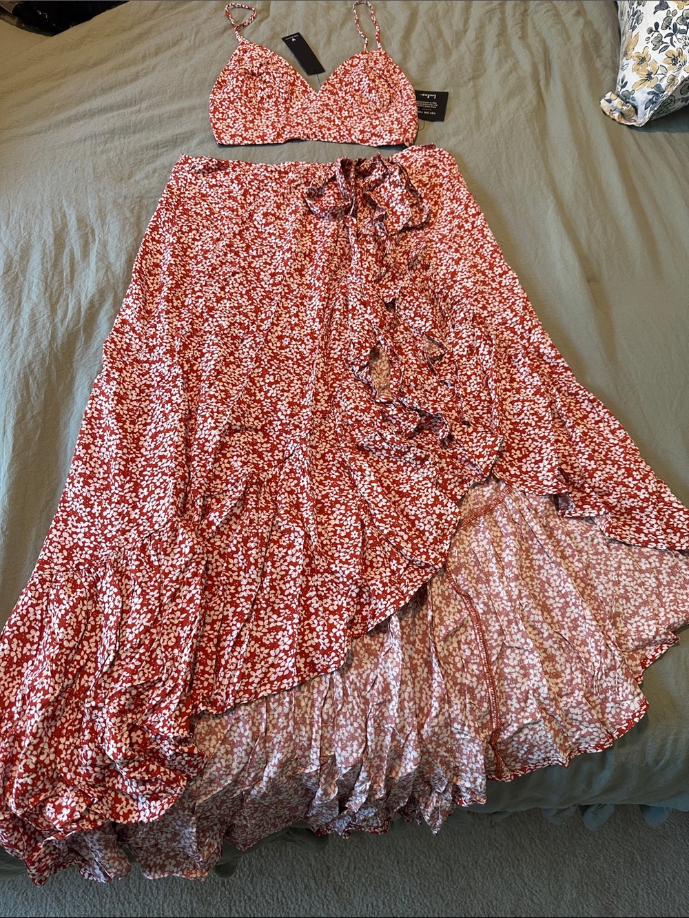 Lulu's Red Floral High-Low Wrap Maxi Skirt